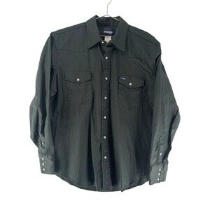 Vintage Wrangler Mens Button Up Green Canvas Casual Long Sleeve Shirt Size XL